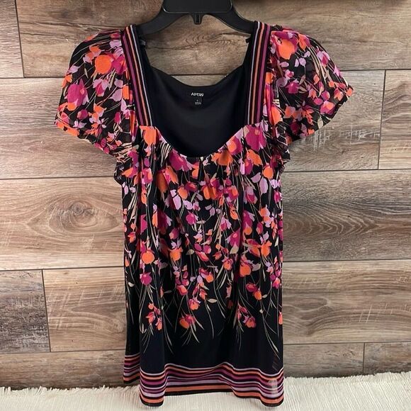 Apt 9 Womens Floral Whimsygoth Flutter Sleeve Blouse Sz Small Black Multicolor - Picture 2 of 6